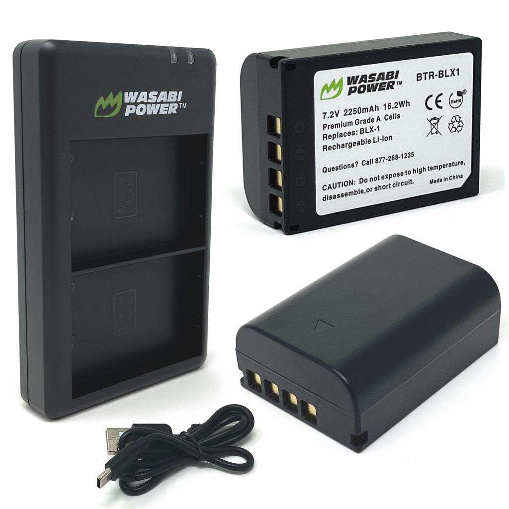 Olympus BLX-1 2 Batteries + Dual USB Charger