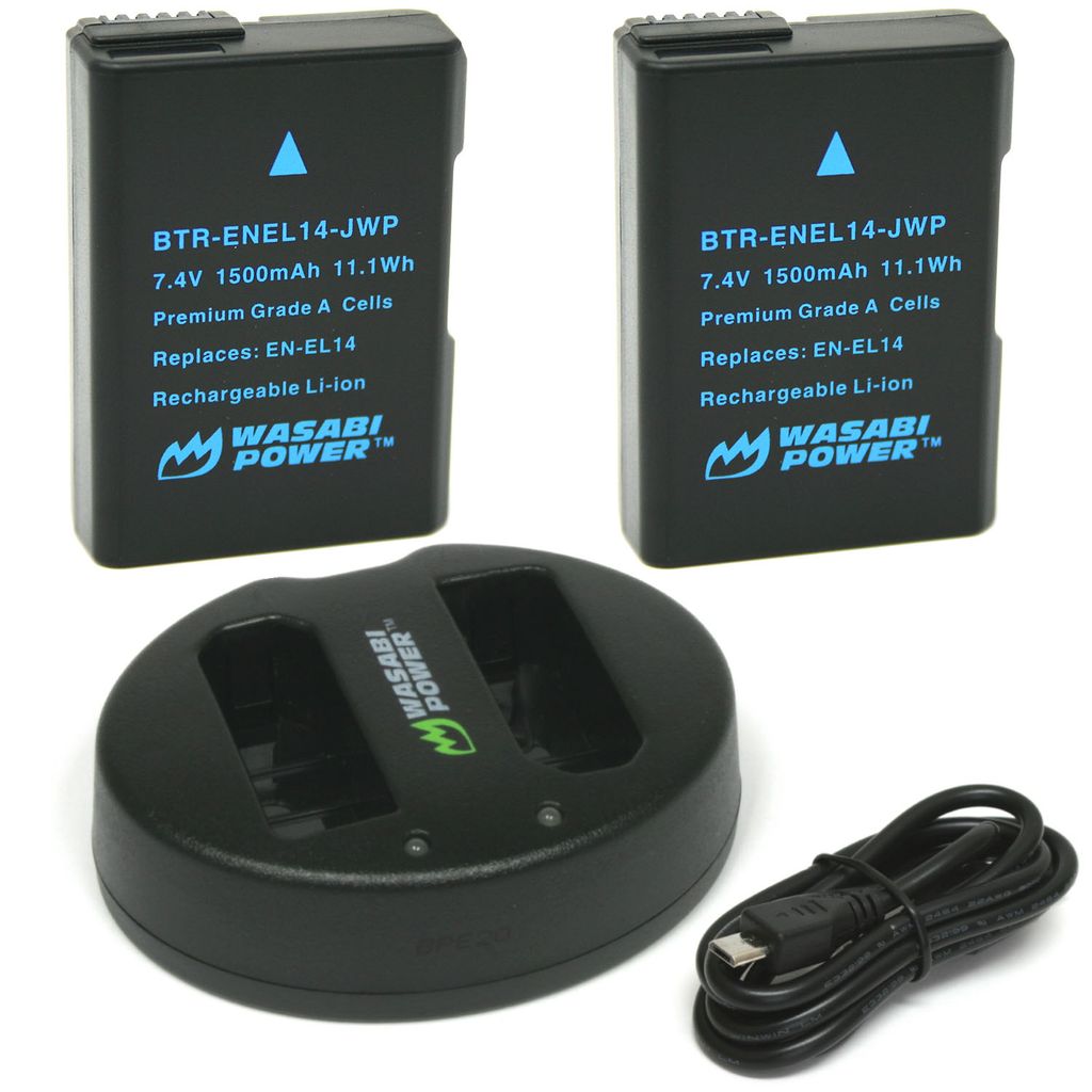 Nikon EN-EL14, EN-EL14a Battery (2-Pack) and Dual Charger by Wasabi Power