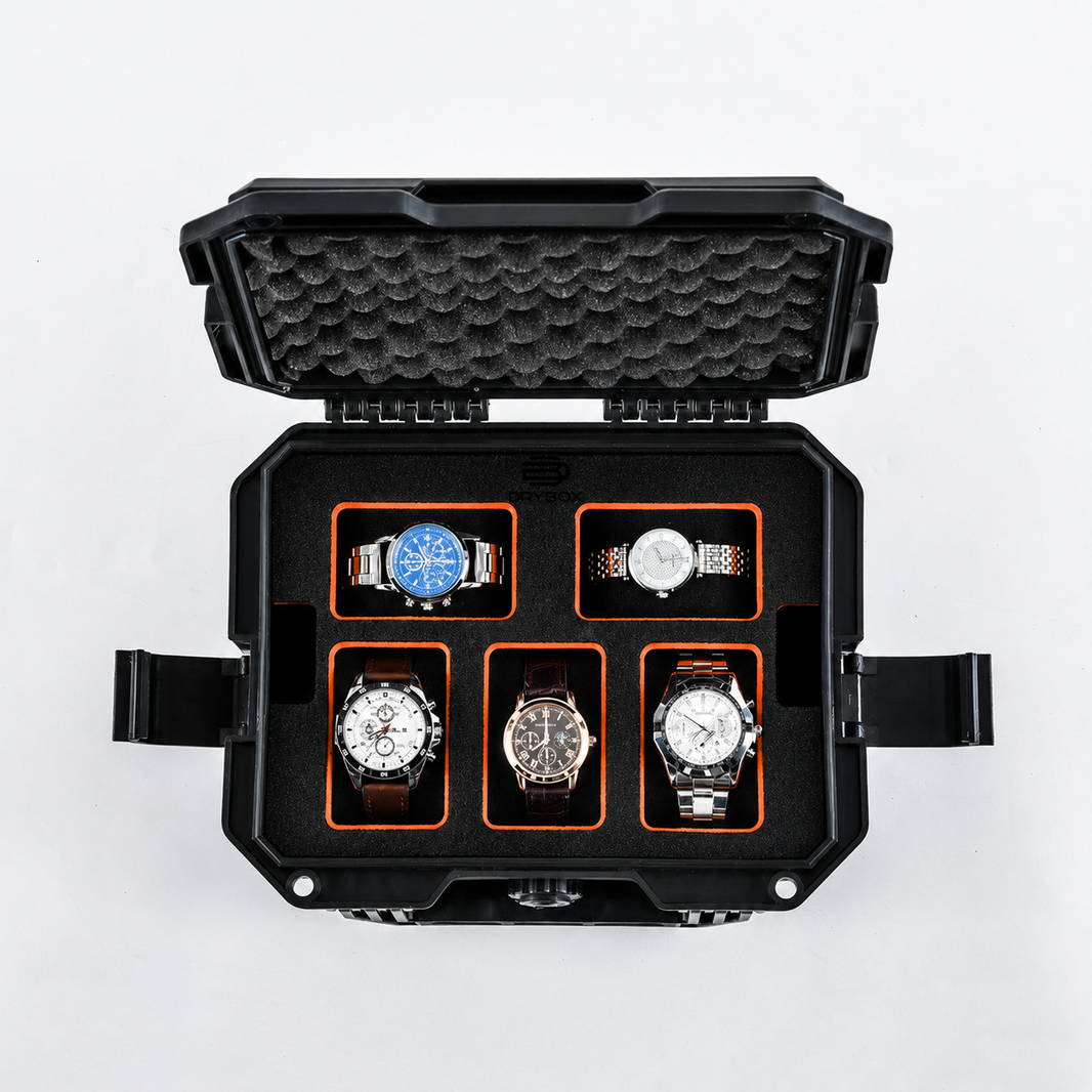 DryBox Watch Hard Case – 5 Slots | IP67 Waterproof | IK10 Impact Protection | EVA Foam Interior | 1-Year Warranty