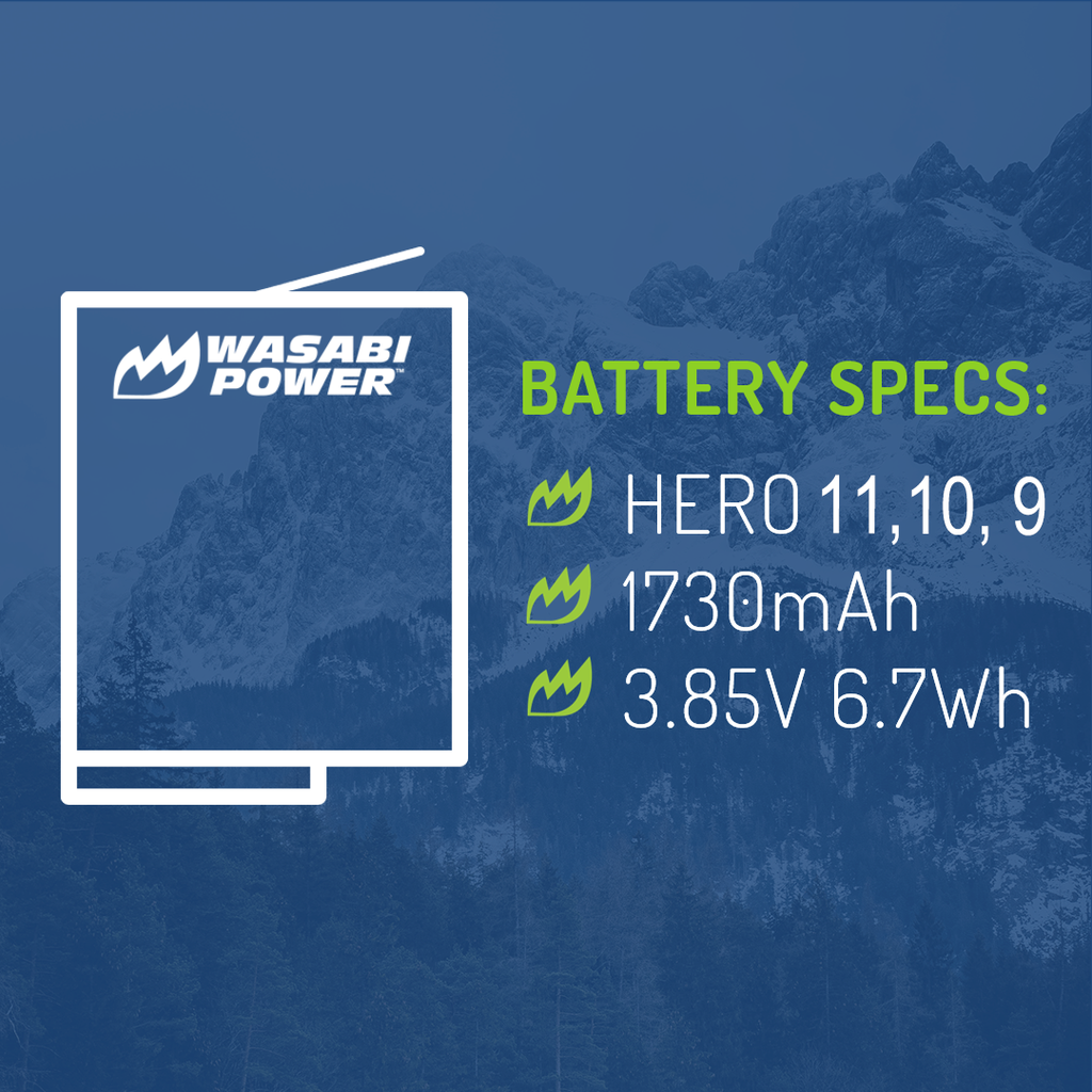 GoPro HERO12 Black, HERO11 Black, HERO10 Black, HERO9 Black Battery by Wasabi Power