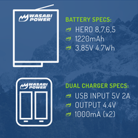 GoPro HERO8 Battery (2-Pack) and Dual Charger Compatible with HERO7 Black, HERO6, HERO5 by Wasabi Power