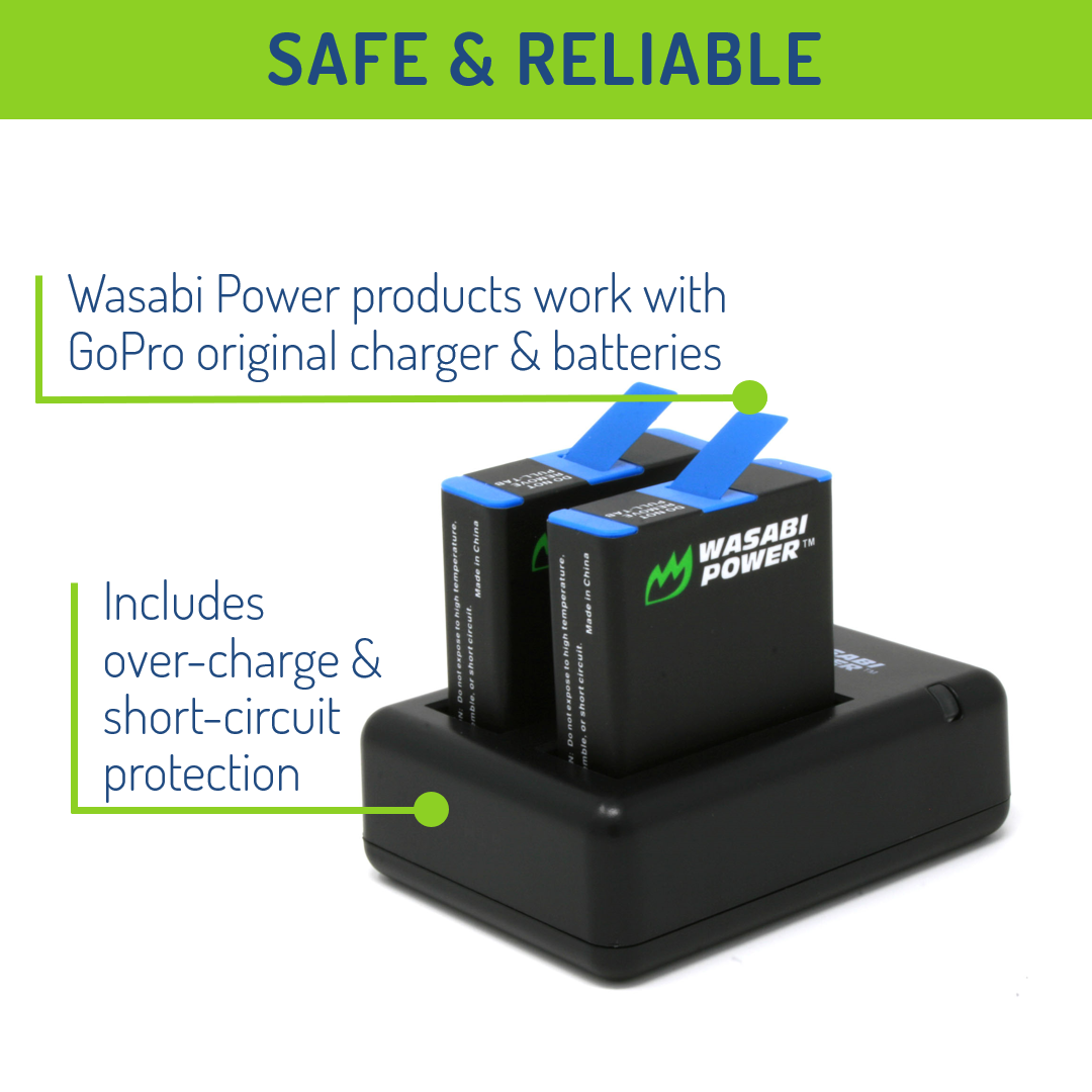 GoPro HERO8 Battery (2-Pack) and Dual Charger Compatible with HERO7 Black, HERO6, HERO5 by Wasabi Power