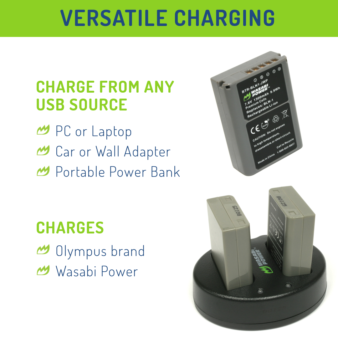 Olympus BLN-1 2 Batteries + Dual USB Charger