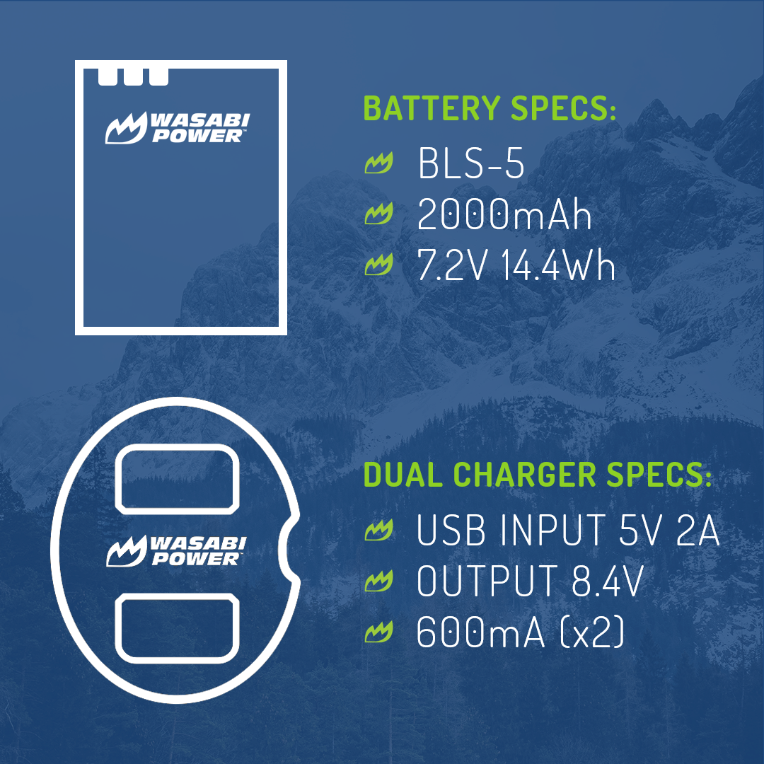 Olympus BLS-5, BLS-50, BLS-1 2 Batteries + Dual USB Charger