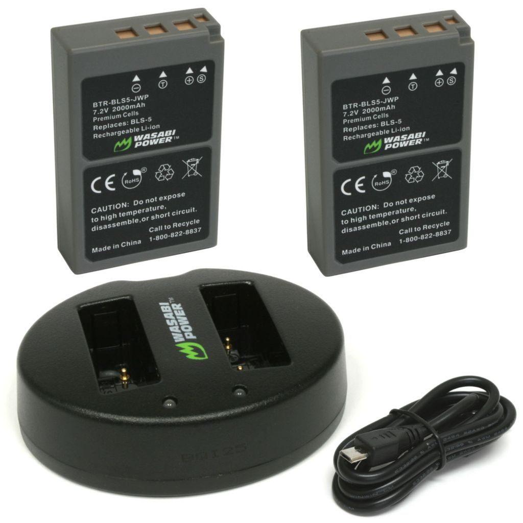 Olympus BLS-5, BLS-50, BLS-1 2 Batteries + Dual USB Charger