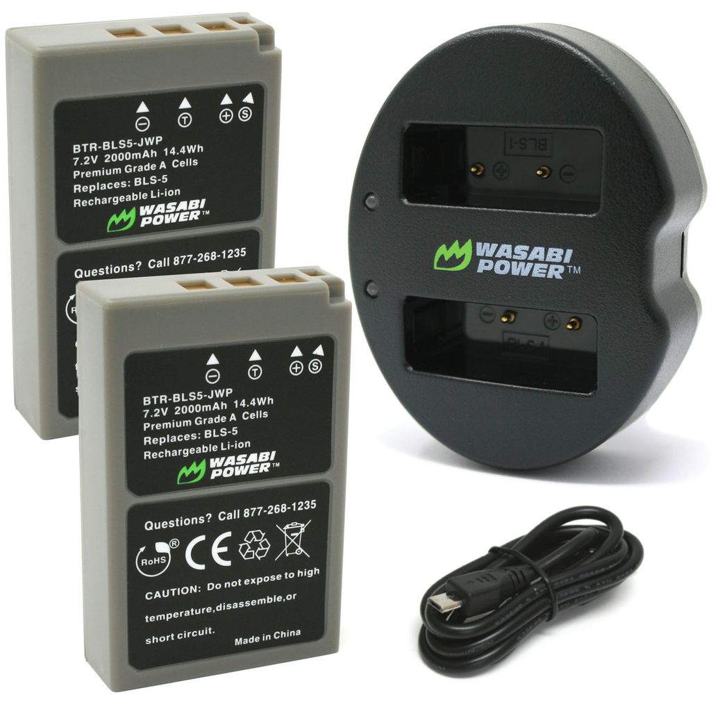Olympus BLS-5, BLS-50, BLS-1 2 Batteries + Dual USB Charger