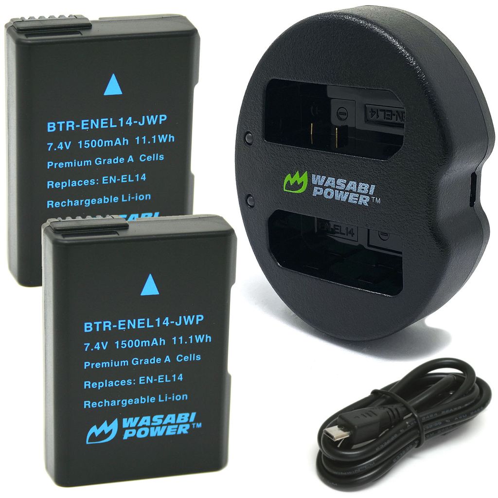 Nikon EN-EL14, EN-EL14a Battery (2-Pack) and Dual Charger by Wasabi Power