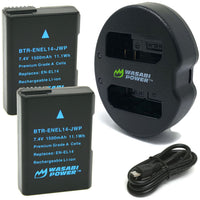 Nikon EN-EL14, EN-EL14a Battery (2-Pack) and Dual Charger by Wasabi Power