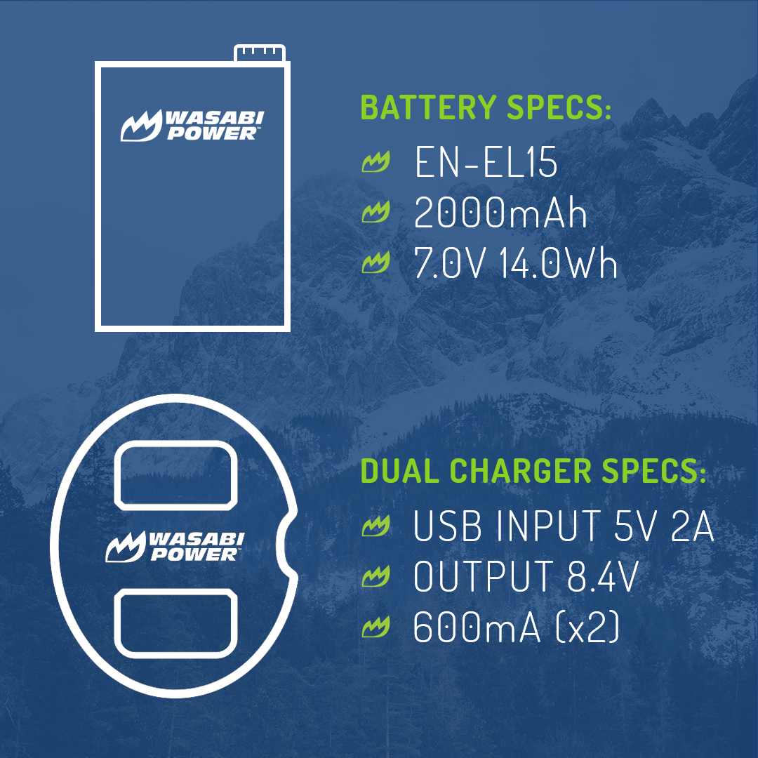 Nikon EN-EL15 2 Batteries + Dual USB Charger