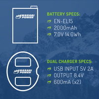 Nikon EN-EL15 2 Batteries + Dual USB Charger