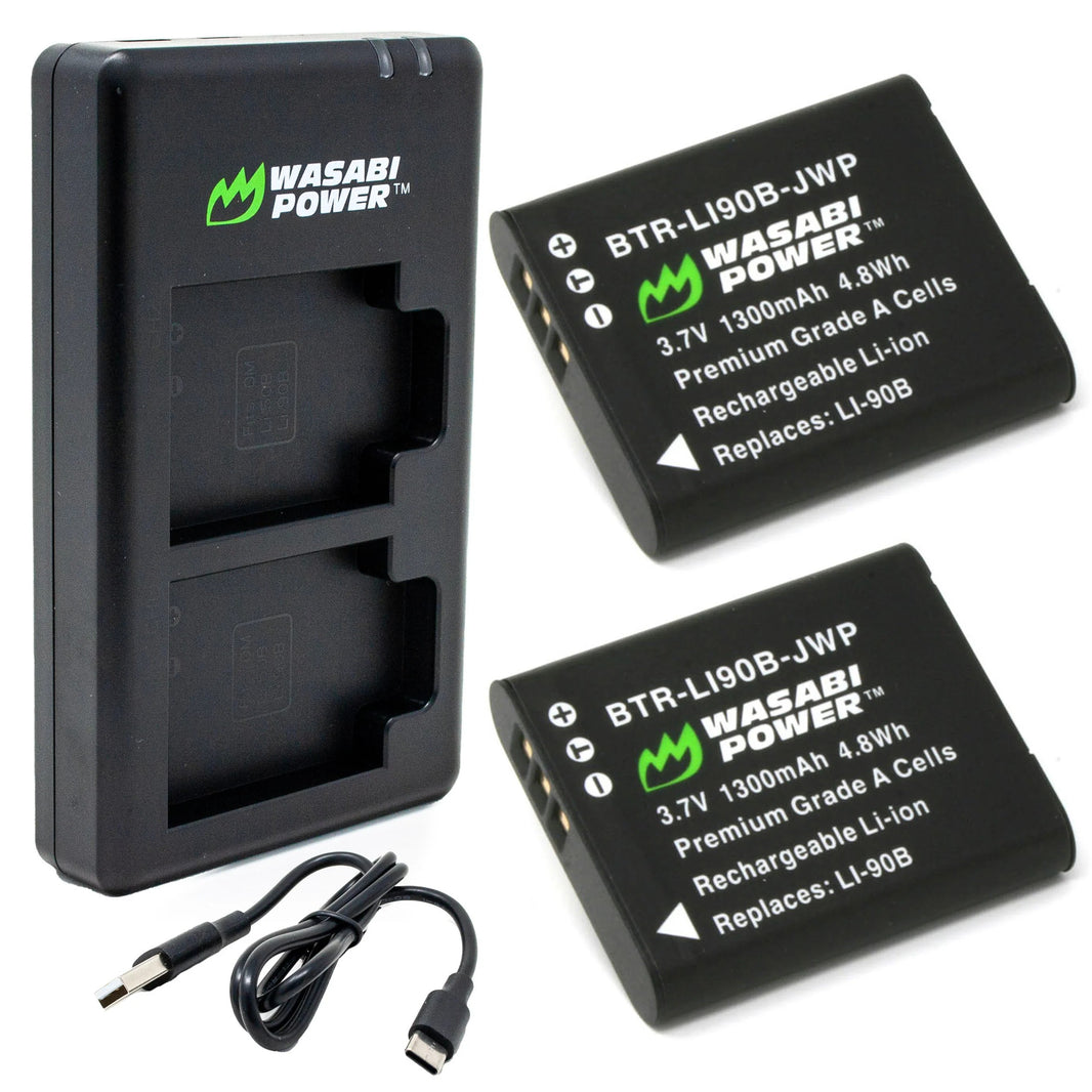 Olympus LI-90B, LI-92B 2 Batteries + Dual USB-C Charger