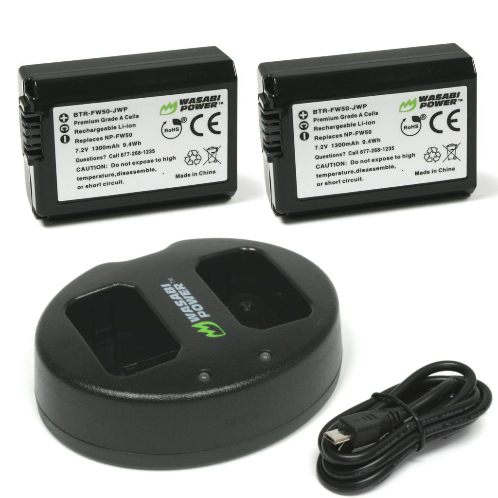 Sony NP-FW50 Battery (2-Pack) and Dual Charger by Wasabi Power