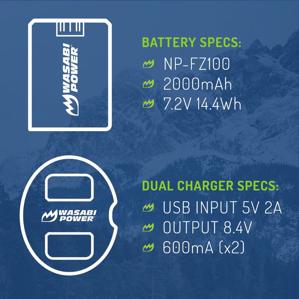 Sony NP-FZ100 2 Batteries + Dual USB Charger