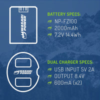 Sony NP-FZ100 2 Batteries + Dual USB Charger