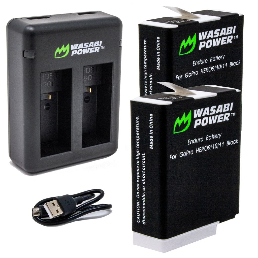 GoPro Enduro Battery (2-Pack) & Dual Charger for HERO12, HERO11, HERO10, HERO9 by Wasabi Power