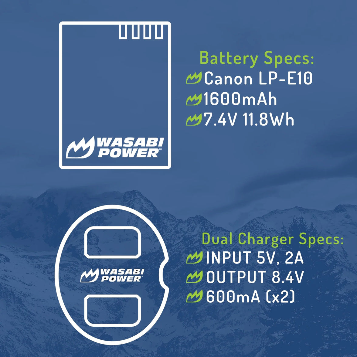 Canon LP-E10 Battery (2-Pack) and Dual Charger by Wasabi Power