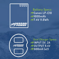 Canon LP-E10 Battery (2-Pack) and Dual Charger by Wasabi Power