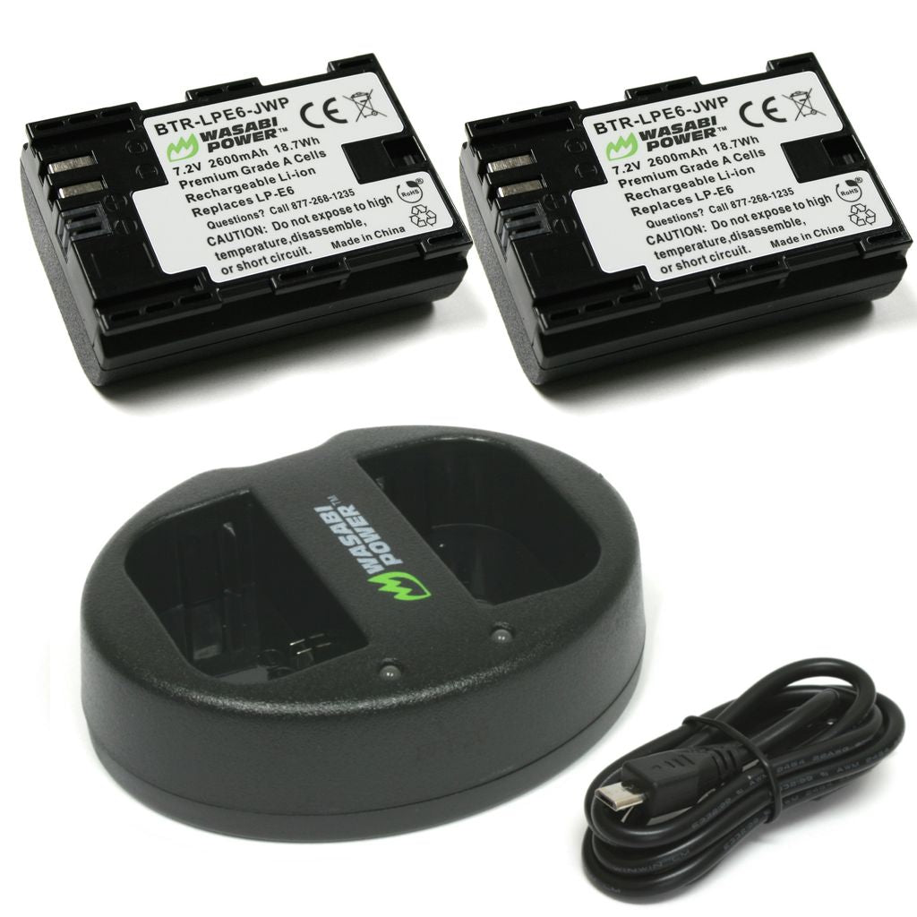 Canon LP-E6 2 Batteries + Dual USB Charger