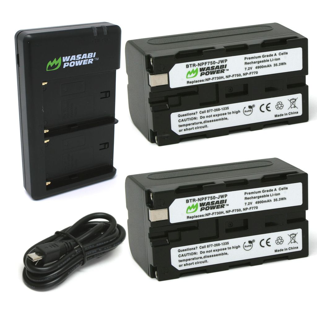 Sony NP-F750, NP-F730, NP-F760, NP-F770 2 Batteries + Dual USB Charger by Wasabi Power
