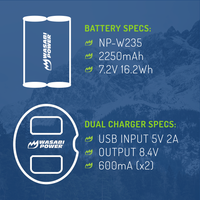 Fujifilm NP-W235 Battery (2-Pack) and Dual Charger by Wasabi Power