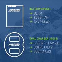 Olympus BLH-1 2 Batteries (fully decoded) + Dual USB Charger