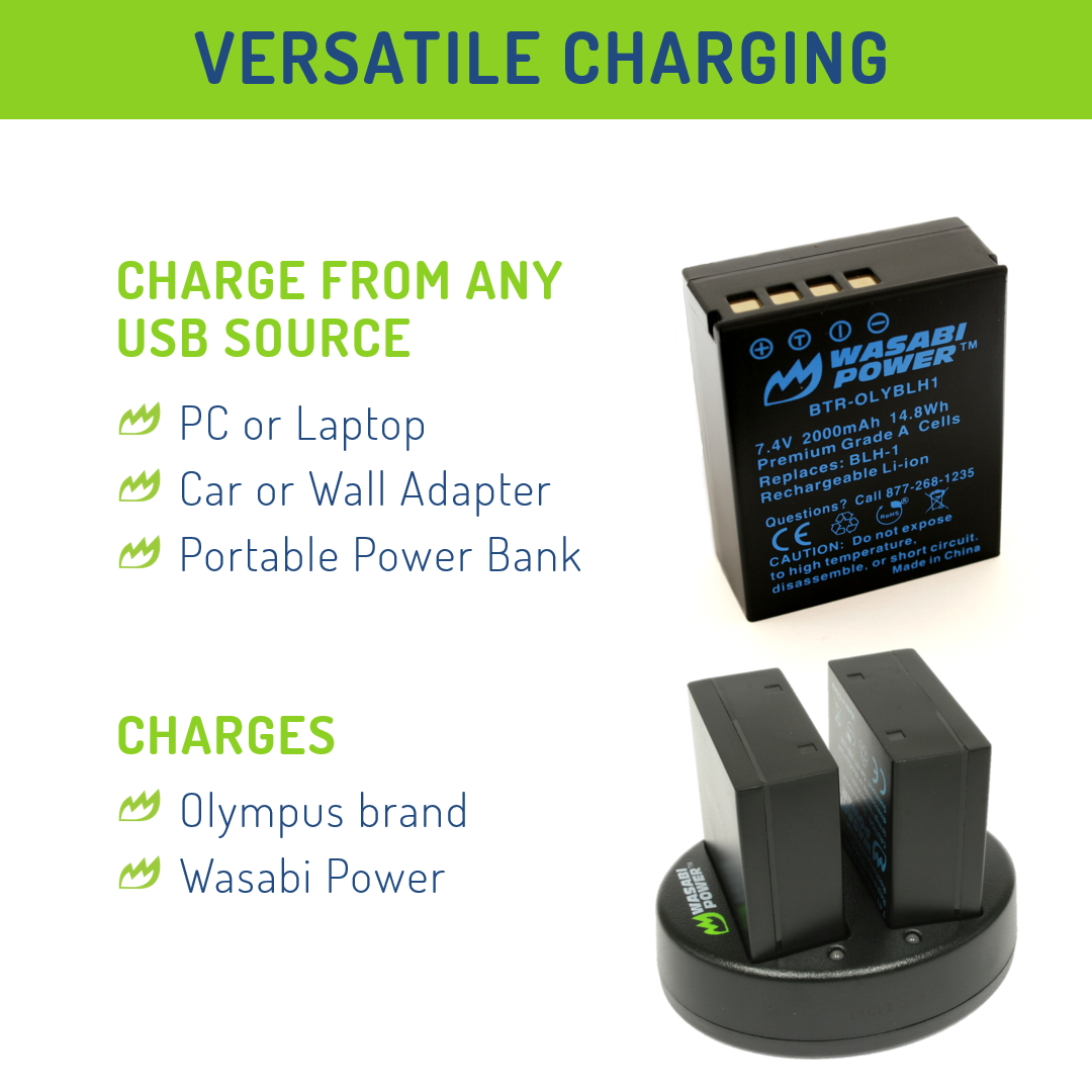 Olympus BLH-1 2 Batteries (fully decoded) + Dual USB Charger