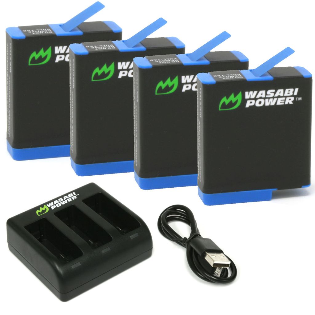GoPro HERO8 Battery (4-Pack) and Triple Charger Compatible with HERO7 Black, HERO6, HERO5 by Wasabi Power