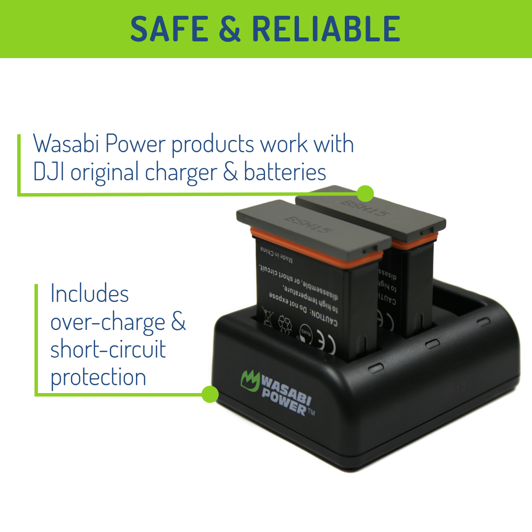 DJI OSMO Action 4K Camera Battery 2 Batteries + Triple USB Charger