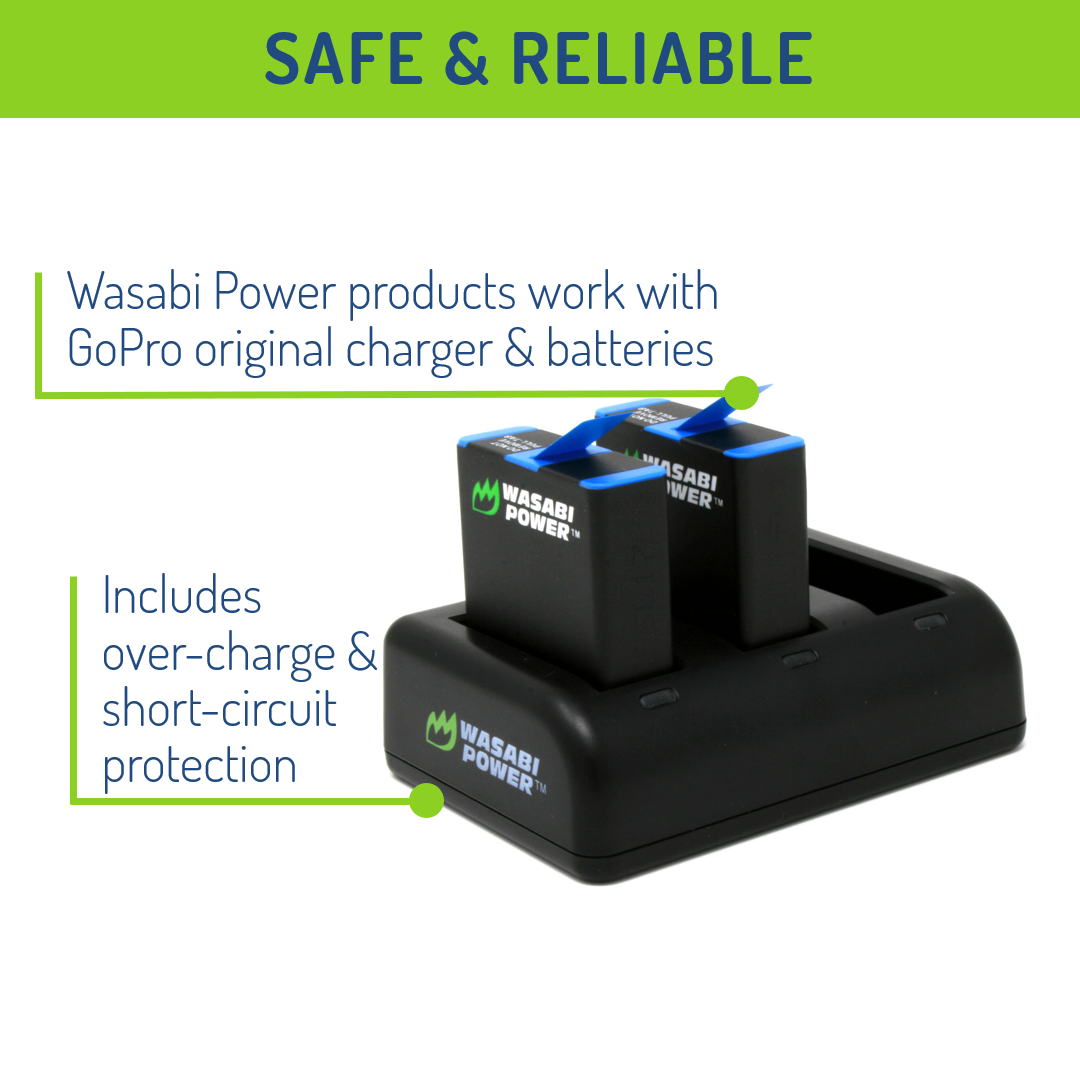 GoPro HERO8 Battery (4-Pack) and Triple Charger Compatible with HERO7 Black, HERO6, HERO5 by Wasabi Power