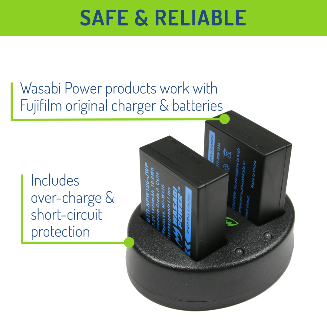 Fujifilm NP-W126, NP-W126S, BC-W126 Dual Charger by Wasabi Power