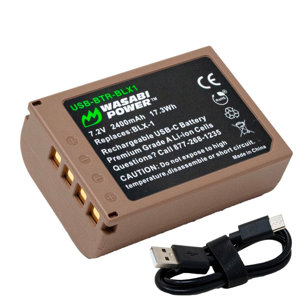 Olympus BLX-1 Battery with built-in USB-C fast charging (includes USB-C Cable)
