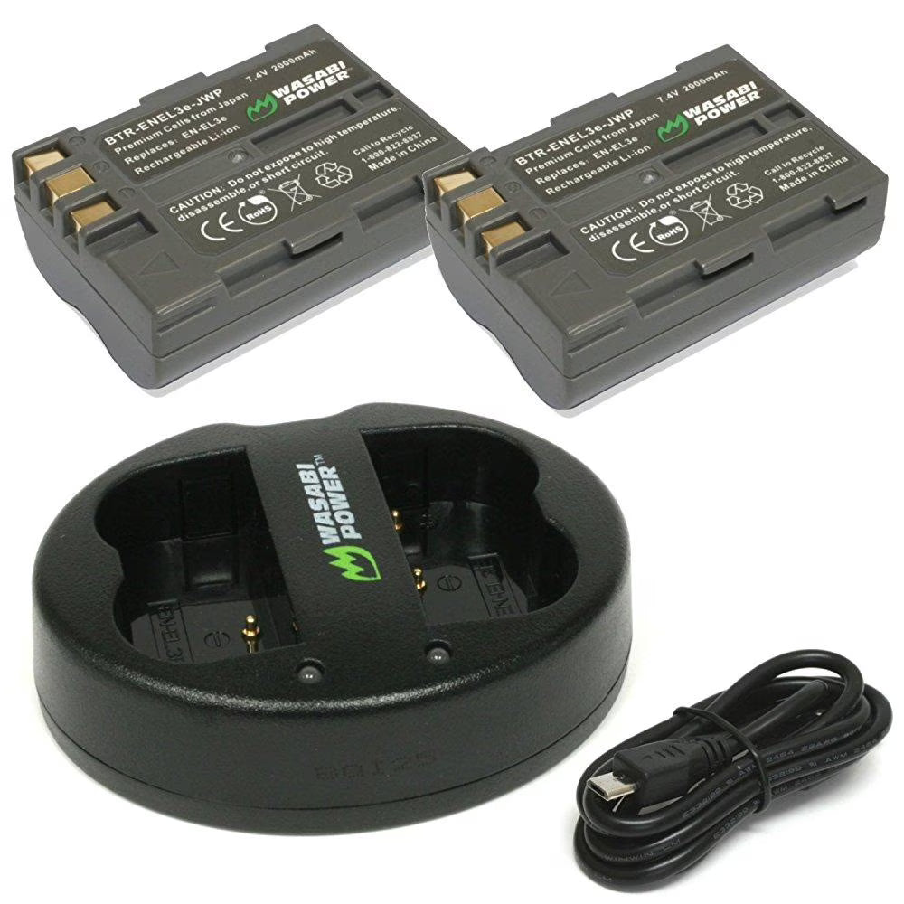 Nikon EN-EL3e 2 Batteries + Dual USB Charger