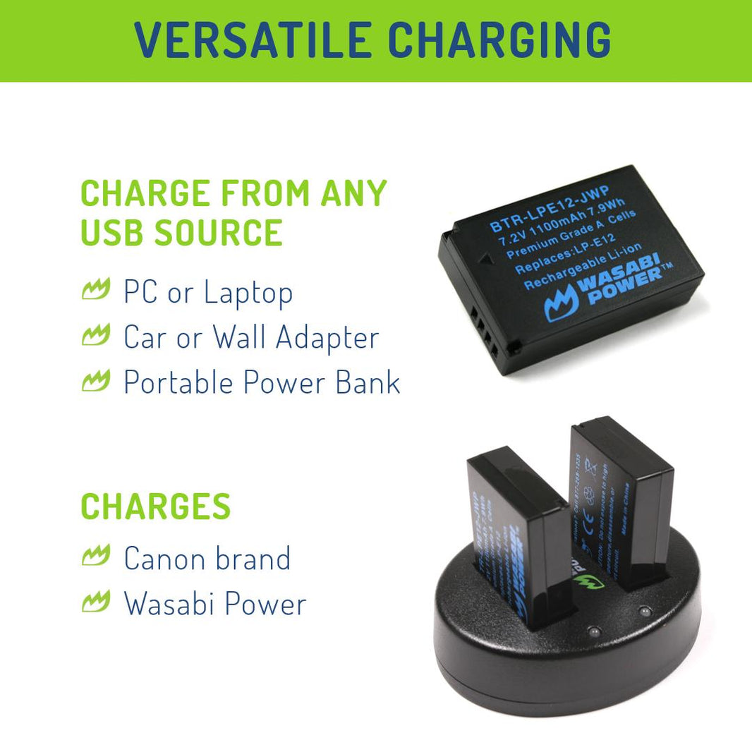 Canon LP-E12 2 Batteries + Dual USB Charger